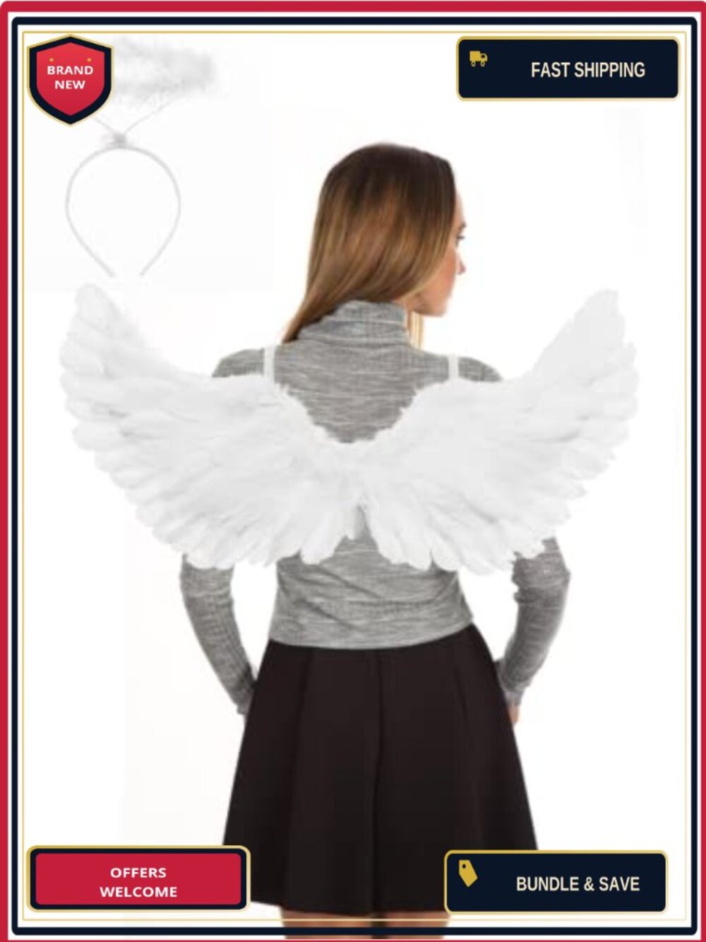 Feather Angel Wings Halo Set Costume Accessory Halloween Cosplay